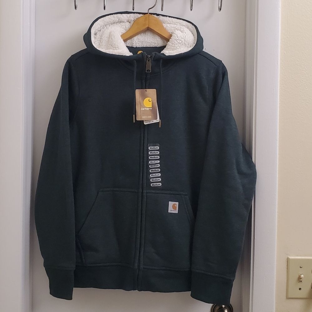 New with tags green carhartt sherpa lined hoodie size women's M